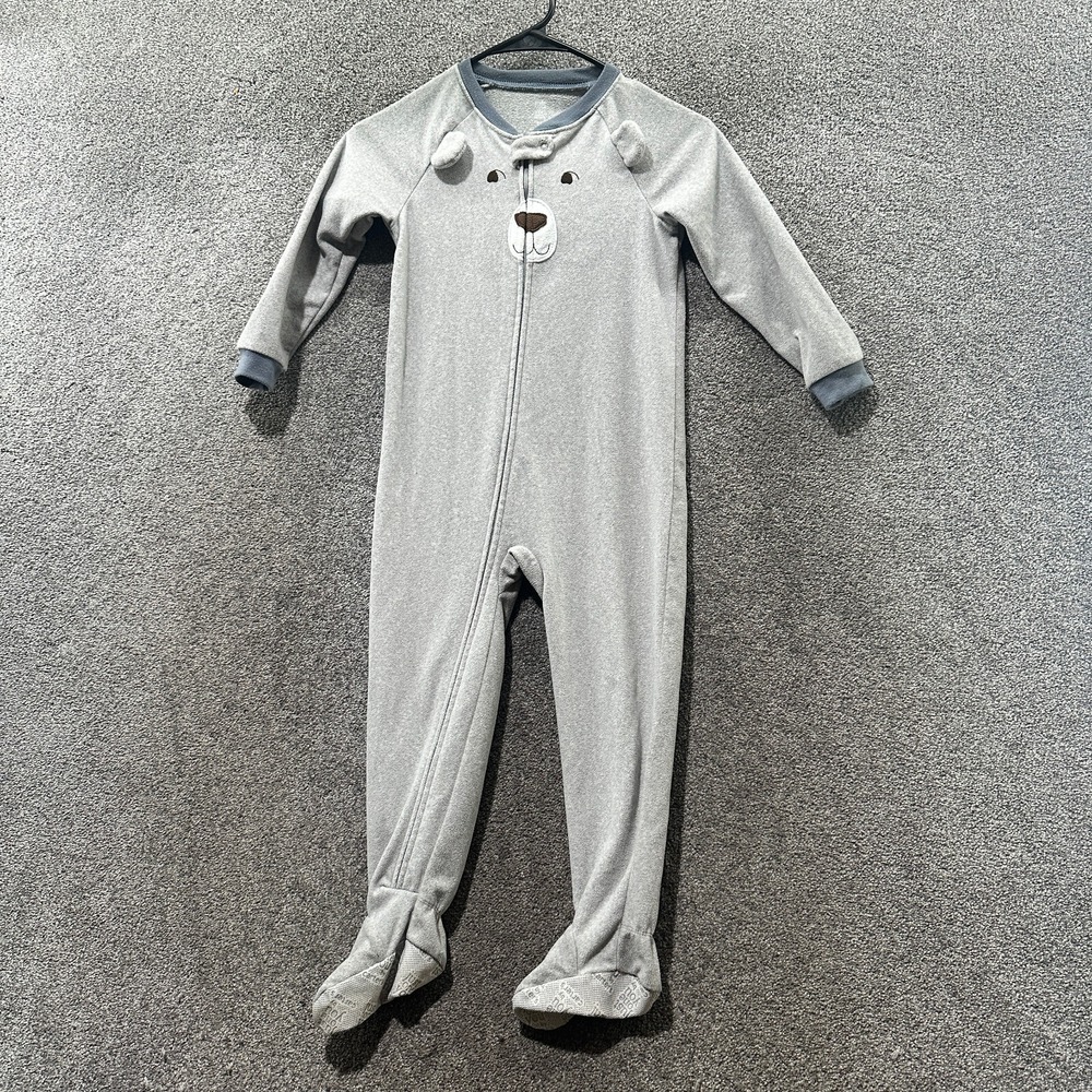 Carters One Piece Pajama Suit‎ Boys Toddler 5T Footed Gray Bear Full Zip